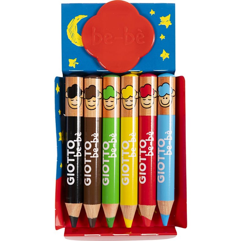 Farveblyanter, L: 10,5 cm, tykkelse 13 mm, mine 6 mm, ass. farver, 6 stk./ 1 pk.