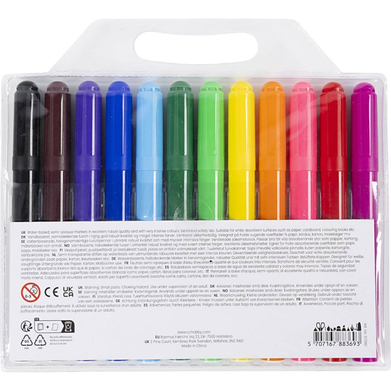 Colortime Tusch, streg 5 mm, standardfarver, 12 stk./ 1 pk.