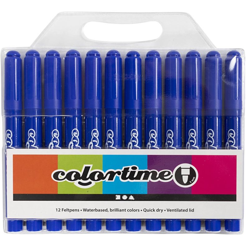 Colortime Tusch, streg 5 mm, bl&aring;, 12 stk./ 1 pk.