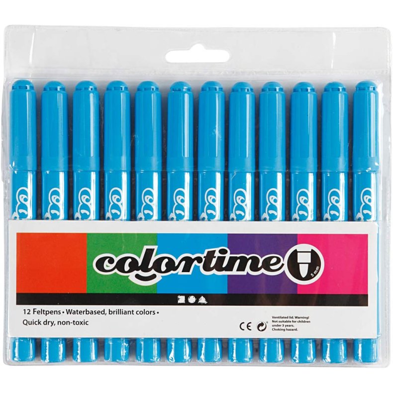 Colortime Tusch, streg 5 mm, lysebl&aring;, 12 stk./ 1 pk.