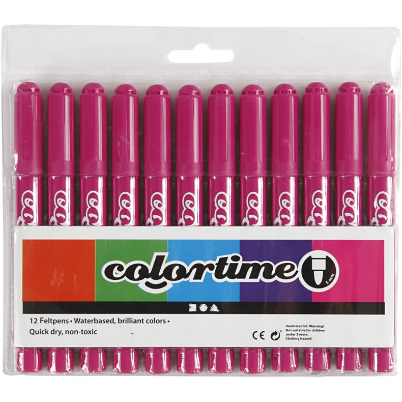 Colortime Tusch, streg 5 mm, rosa, 12 stk./ 1 pk.