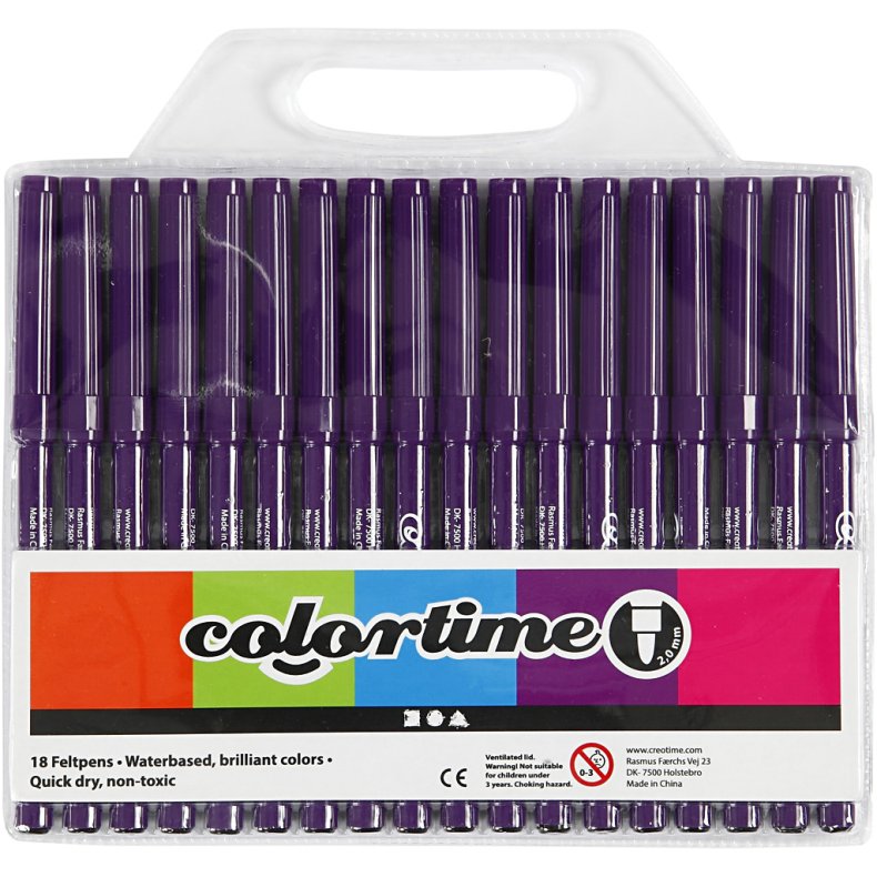 Colortime Tusch, streg 2 mm, lilla, 18 stk./ 1 pk.
