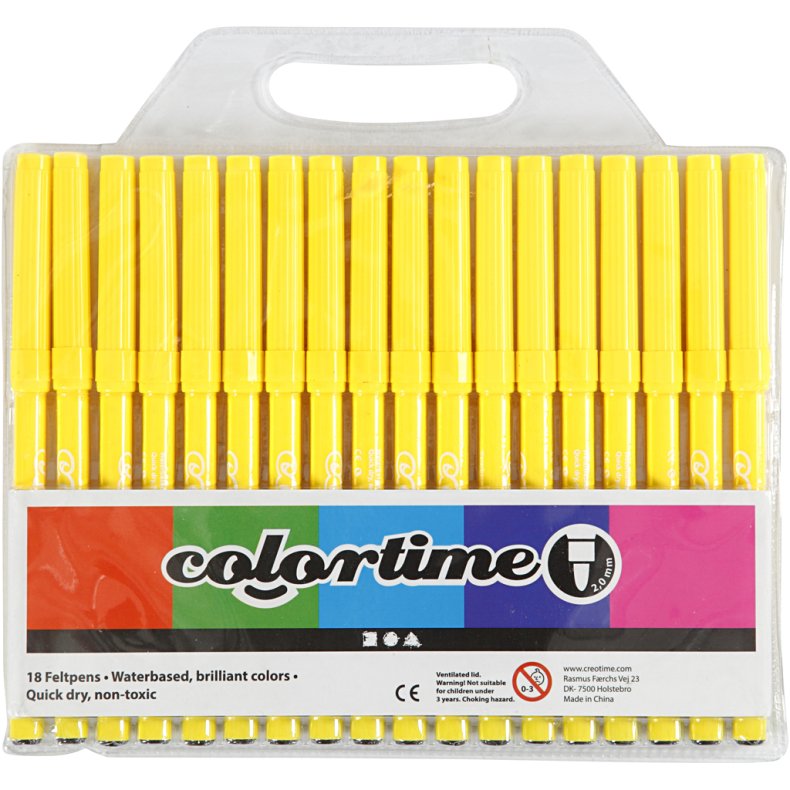 Colortime Tusch, streg 2 mm, citrongul, 18 stk./ 1 pk.
