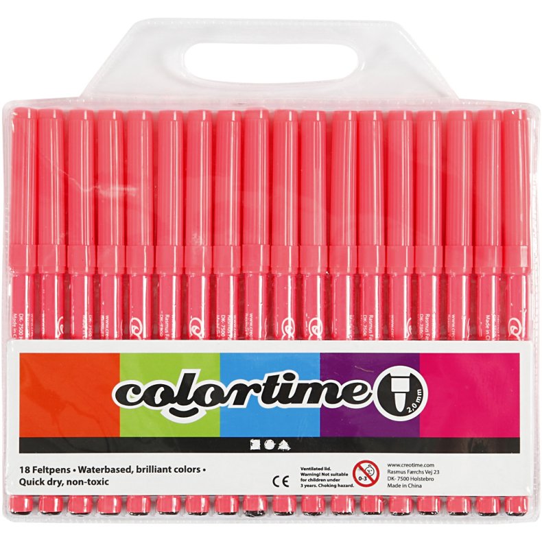 Colortime Tusch, streg 2 mm, pink, 18 stk./ 1 pk.