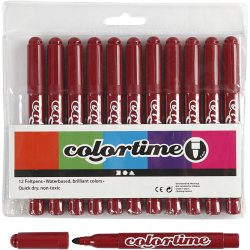 Colortime Tusch, streg 5 mm, vinr&oslash;d, 12 stk./ 1 pk.