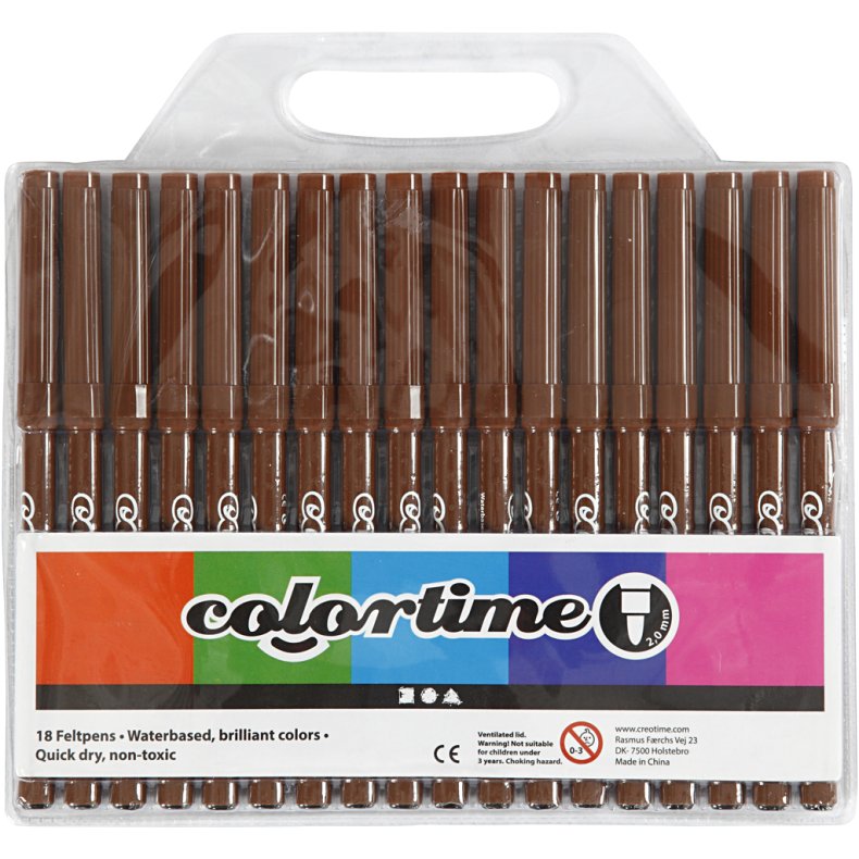 Colortime Tusch, streg 2 mm, brun, 18 stk./ 1 pk.