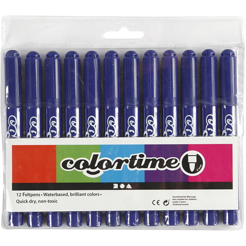 Colortime Tusch, streg 5 mm, m&oslash;rk bl&aring;, 12 stk./ 1 pk.
