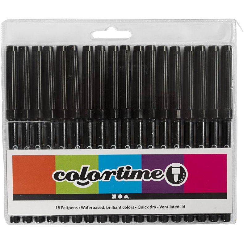 Colortime Tusch, streg 2 mm, sort, 18 stk./ 1 pk.