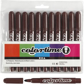 Colortime Tusch, streg 5 mm, m&oslash;rk brun, 12 stk./ 1 pk.