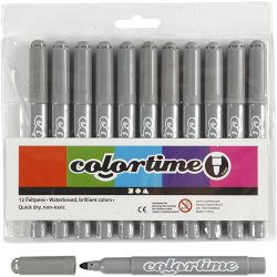 Colortime Tusch, streg 5 mm, gr&aring;, 12 stk./ 1 pk.