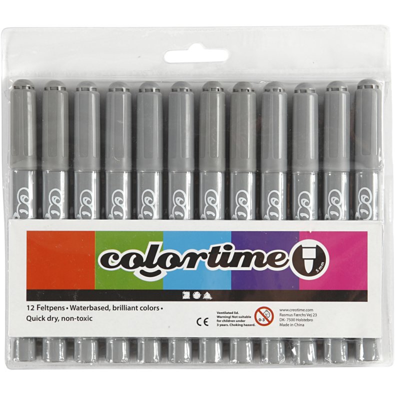 Colortime Tusch, streg 5 mm, gr&aring;, 12 stk./ 1 pk.