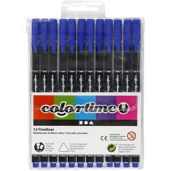 Colortime Fineliner Tusch, streg 0,6-0,7 mm, m&oslash;rk bl&aring;, 12 stk./ 1 pk.
