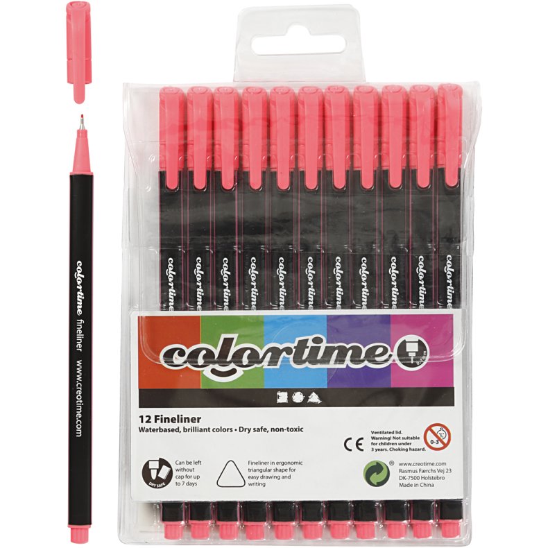 Colortime Fineliner Tusch, streg 0,6-0,7 mm, pink, 12stk./ 1 pk.