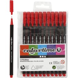 Colortime Fineliner Tusch, streg 0,6-0,7 mm, r&oslash;d, 12 stk./ 1 pk.
