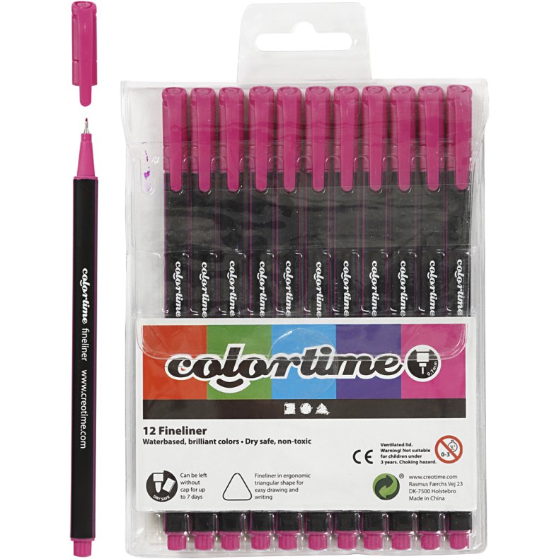 Colortime Fineliner Tusch, streg 0,6-0,7 mm, cyklame, 12stk./ 1 pk.