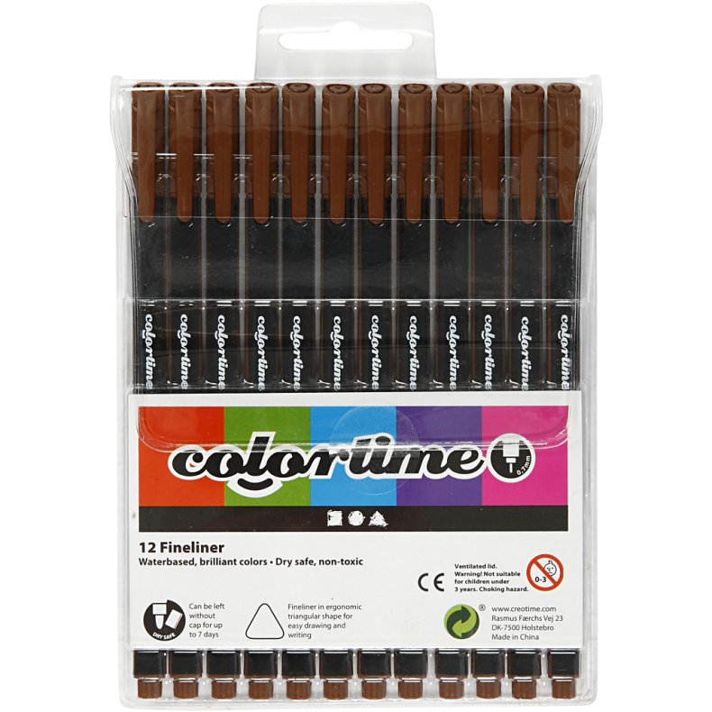 Colortime Fineliner Tusch, streg 0,6-0,7 mm, brun, 12 stk./ 1 pk.