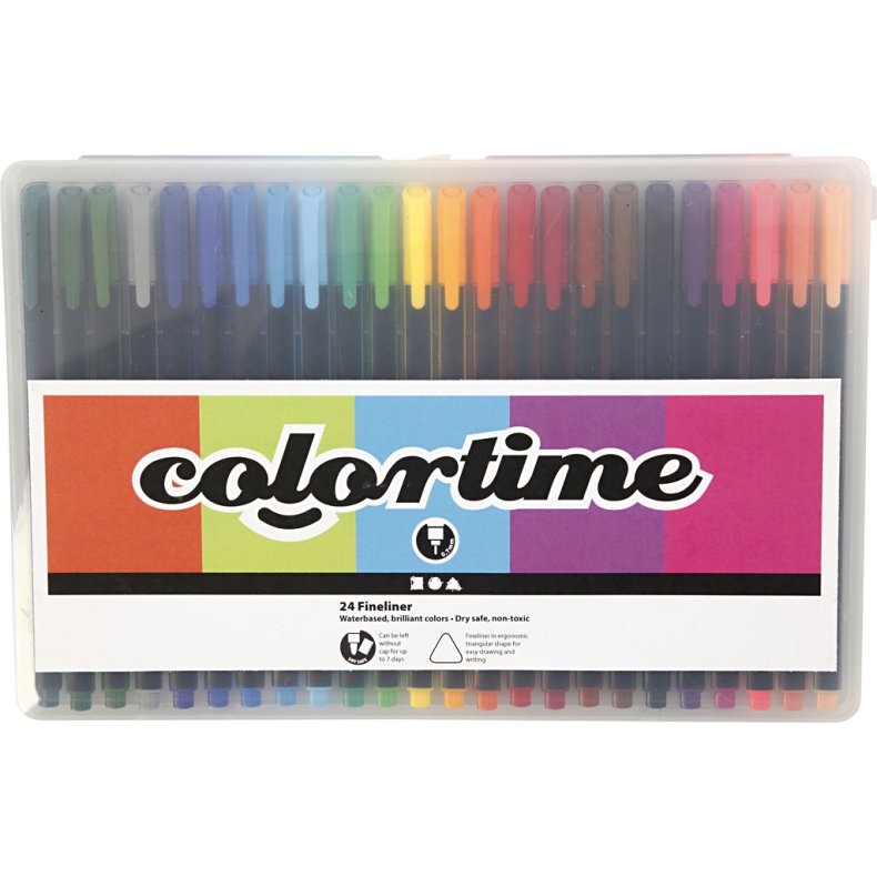 Colortime Fineliner Tusch, streg 0,6-0,7 mm, ass. farver, 24 stk./ 1 pk.