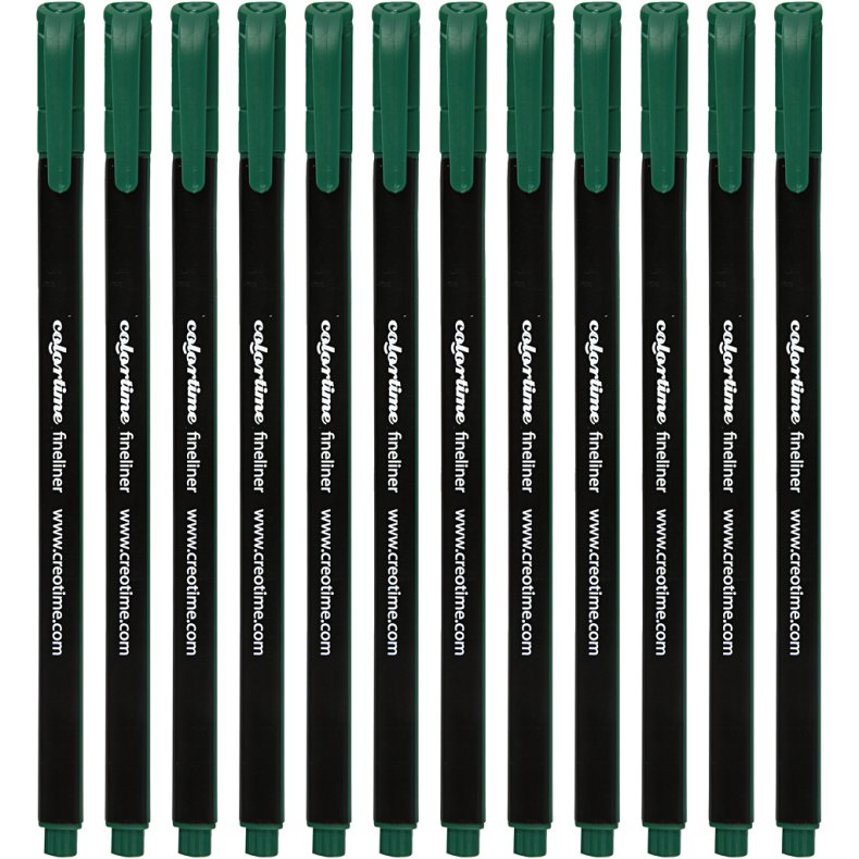Colortime Fineliner Tusch, streg 0,6-0,7 mm, m&oslash;rk gr&oslash;n, 12 stk./ 1 pk.