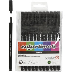 Colortime Fineliner Tusch, streg 0,6-0,7 mm, sort, 12 stk./ 1 pk.
