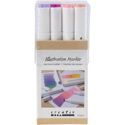 Illustration Marker, streg 1+8 mm, pastelfarver, 12 stk./ 1 pk.
