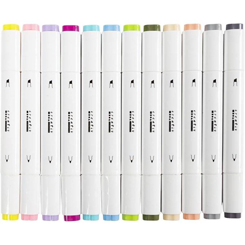 Illustration Marker, streg 1+8 mm, pastelfarver, 12 stk./ 1 pk.