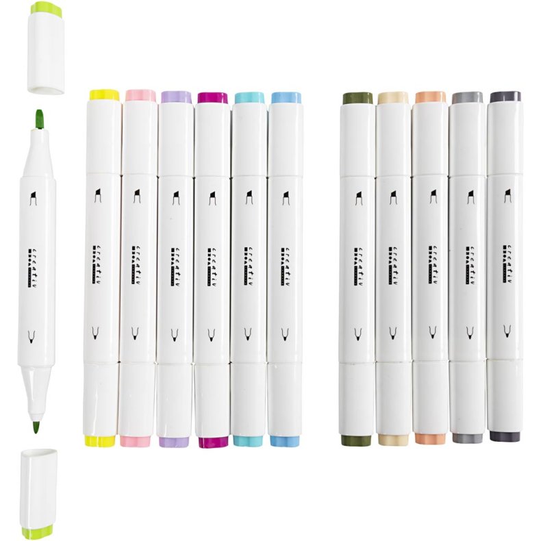 Illustration Marker, streg 1+8 mm, pastelfarver, 12 stk./ 1 pk.