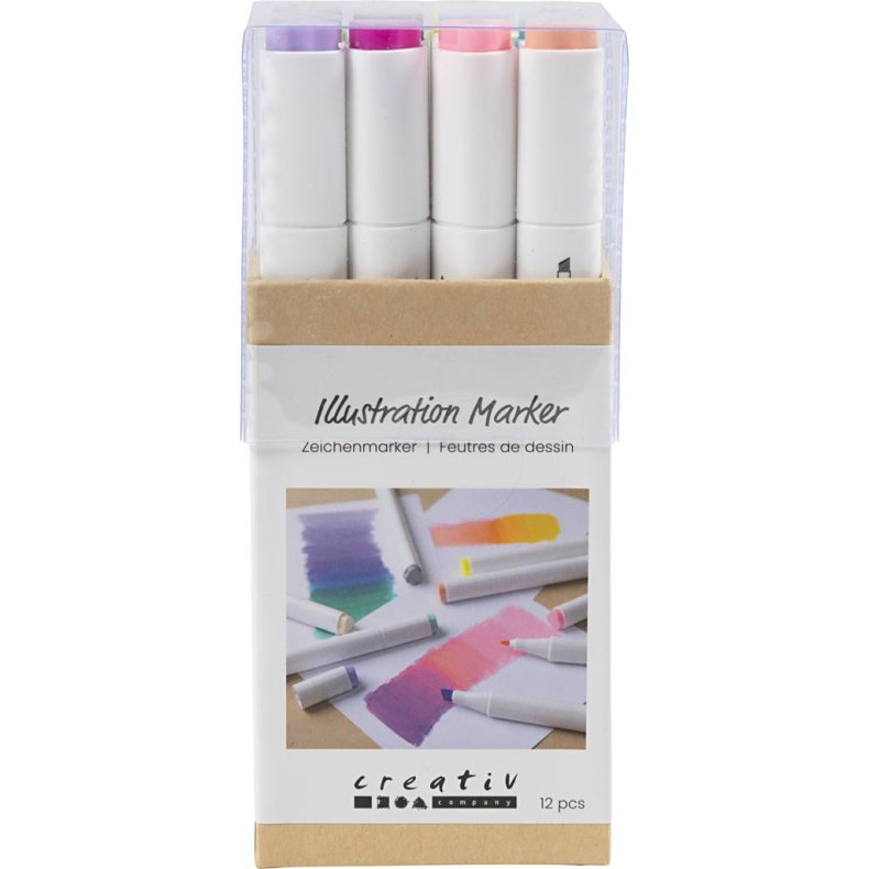 Illustration Marker, streg 1+8 mm, pastelfarver, 12 stk./ 1 pk.