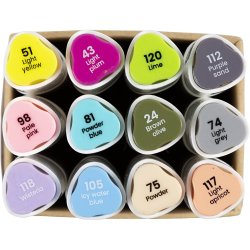 Illustration Marker, streg 1+8 mm, pastelfarver, 12 stk./ 1 pk.