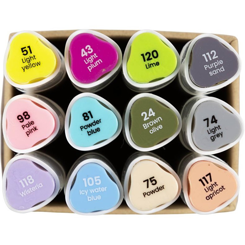 Illustration Marker, streg 1+8 mm, pastelfarver, 12 stk./ 1 pk.