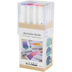 Illustration Marker, streg 1+8 mm, pastelfarver, 12 stk./ 1 pk.