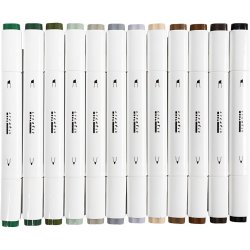 Illustration Marker, streg 1+8 mm, Naturfarver, 12 stk./ 1 pk.