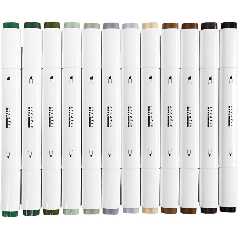 Illustration Marker, streg 1+8 mm, Naturfarver, 12 stk./ 1 pk.