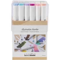 Illustration Marker, streg 1+8 mm, pastelfarver, standardfarver, 24 stk./ 1 pk.
