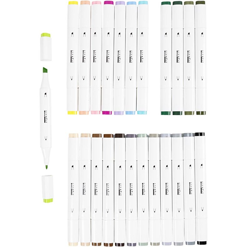 Illustration Marker, streg 1+8 mm, pastelfarver, standardfarver, 24 stk./ 1 pk.