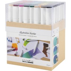 Illustration Marker, streg 1+8 mm, standardfarver, 48 stk./ 1 pk.