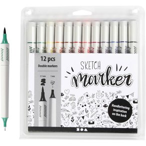 Sketch Marker, streg 1+2-5 mm, standardfarver, 12 stk./ 1 pk.
