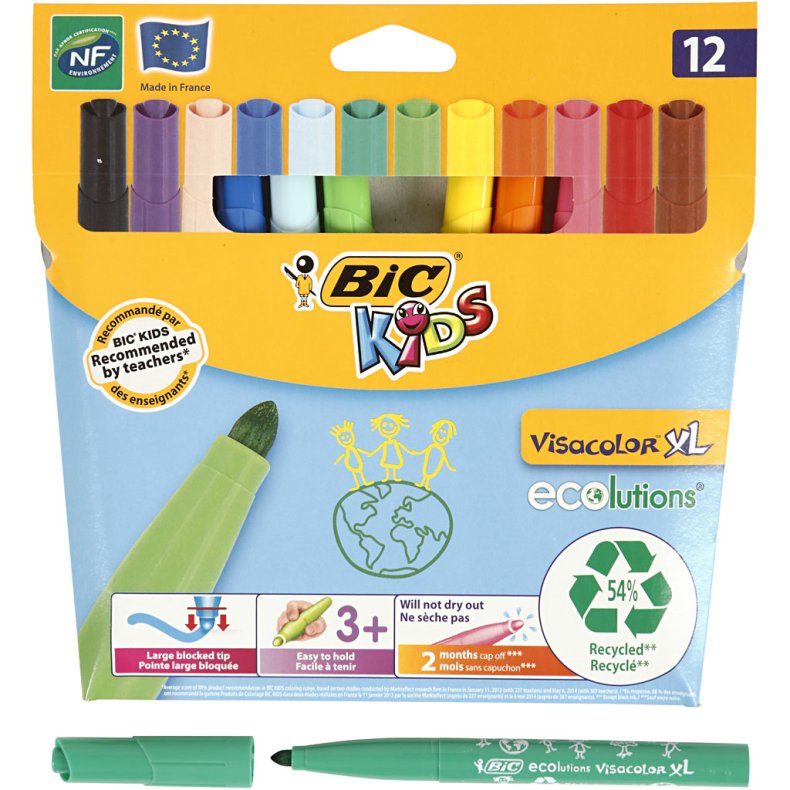 BIC Visa Color Tusch, streg 3 mm, ass. farver, 12stk./ 1 pk.