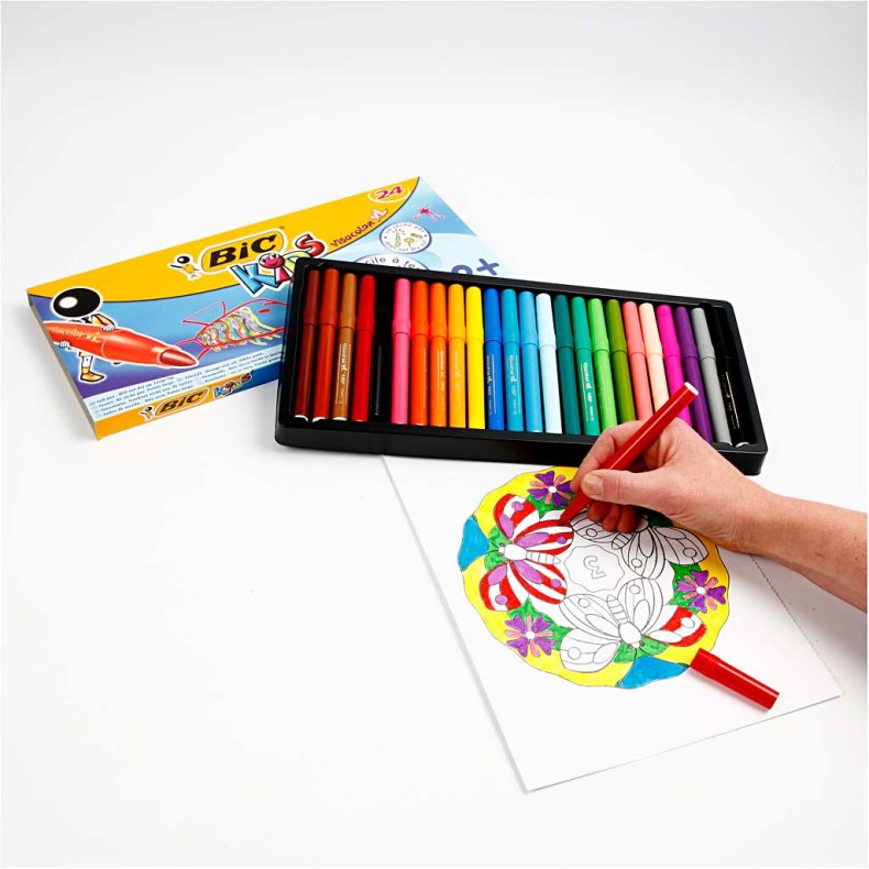 BIC Visa Color Tusch, streg 3 mm, ass. farver, 24 stk./ 1 pk.