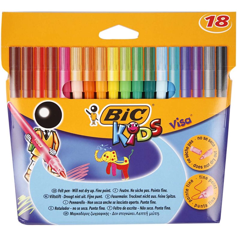BIC Visa Fin Tusch, streg 1,6 mm, ass. farver, 18 stk./ 1 pk.