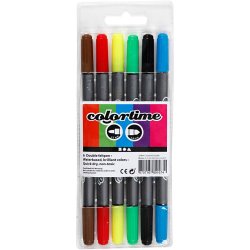 Colortime Dobbelttusch, streg 2,3+3,6 mm, standardfarver, 6 stk./ 1 pk.