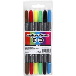 Colortime Dobbelttusch, streg 2,3+3,6 mm, standardfarver, 6 stk./ 1 pk.