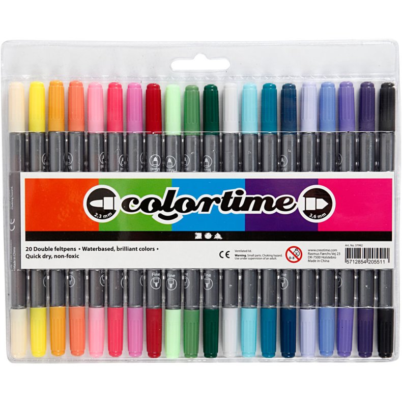 Colortime Dobbelttusch, streg 2,3+3,6 mm, suppleringsfarver, 20 stk./ 1 pk.