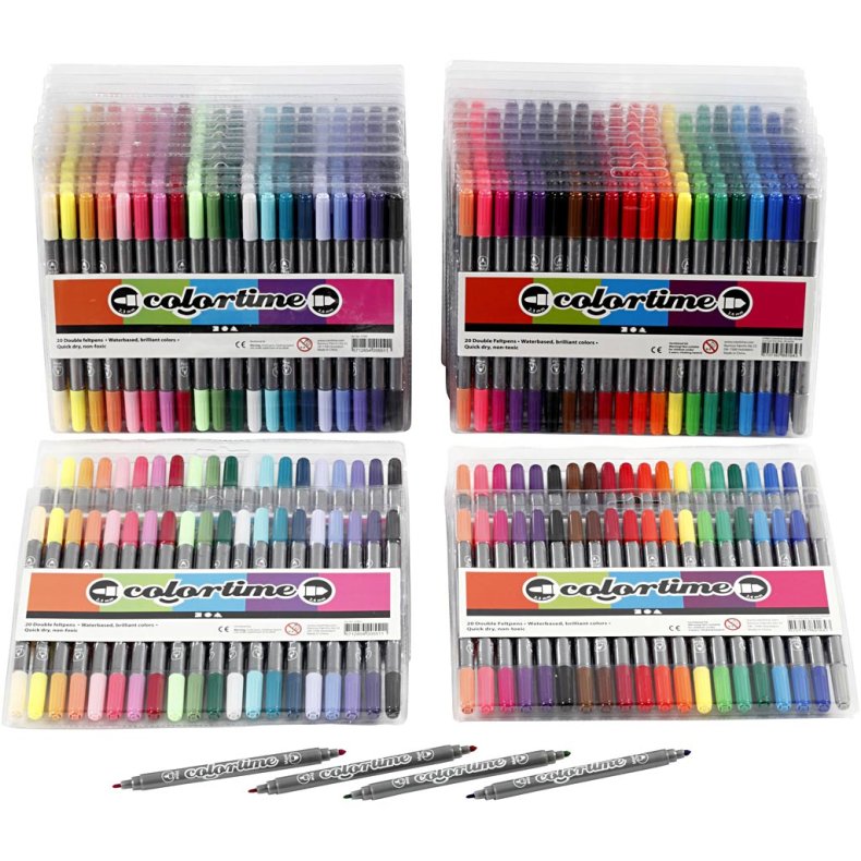 Colortime Dobbelttusch, streg 2,3+3,6 mm, standardfarver, suppleringsfarver, 24 pk./ 1 pk.