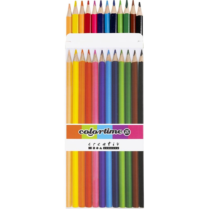 Colortime Farveblyanter, L: 17,45 cm, mine 3 mm, ass. farver, 12 stk./ 1 pk.