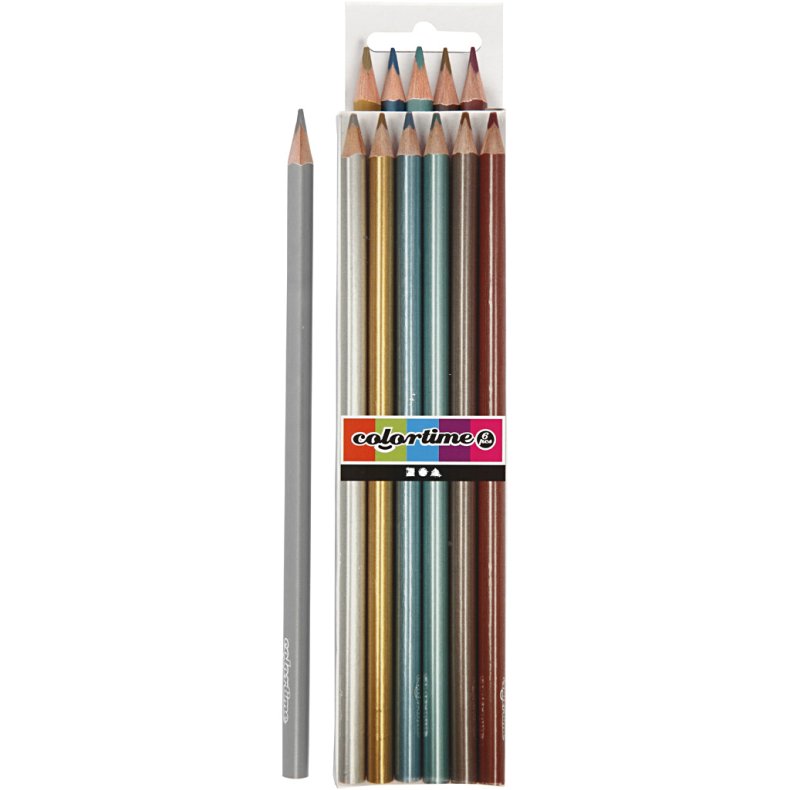 Colortime Farveblyanter, L: 17,45 cm, mine 3 mm, metallicfarver, 6 stk./ 1 pk.