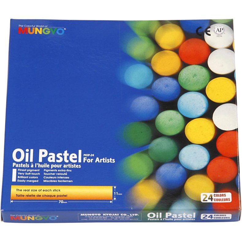 Mungyo Oliepastel, L: 7 cm, tykkelse 11 mm, ass. farver, 24 stk./ 1 pk.