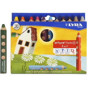 Groove Triple1 Farveblyanter, L: 12 cm, mine 10 mm, ass. farver, 12 stk./ 1 pk.