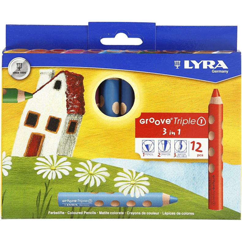 Groove Triple1 Farveblyanter, L: 12 cm, mine 10 mm, ass. farver, 12 stk./ 1 pk.