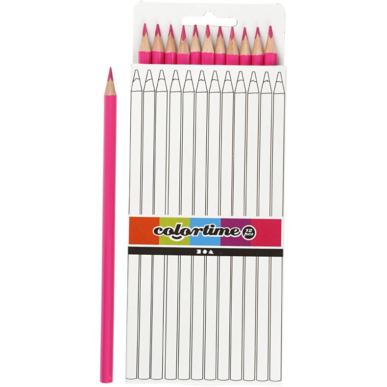 Colortime Farveblyanter, L: 17 cm, mine 3 mm, pink, 12 stk./ 1 pk.
