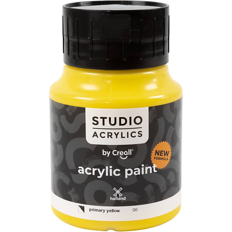 Creall Studio Akrylmaling, halvd&aelig;kkende, primary yellow (06), 500ml/ 1 fl.